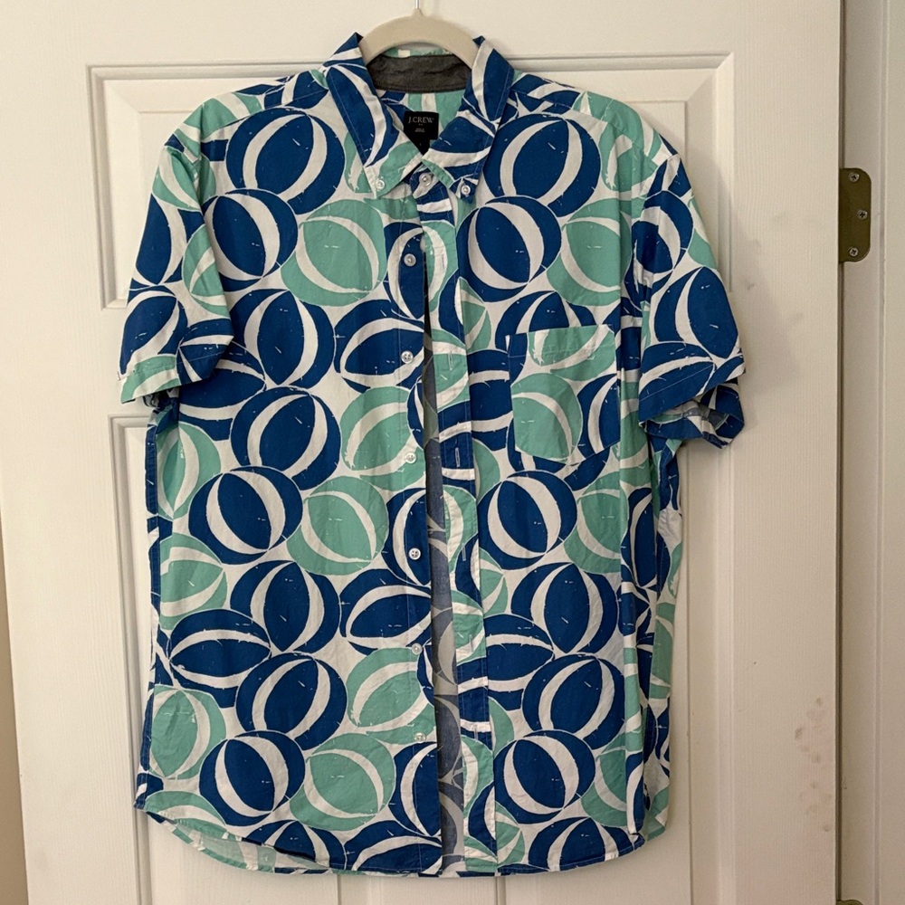 J. Crew Blue and Green Circle Pattern Shirt